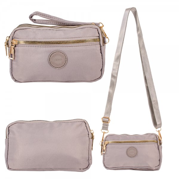 2439 GREY MINI TRIPLE ZIP ROUND XBODY BAG WITH WRIST STRAP