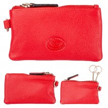 0588 ROSSO PEBBLE LEATHER TOP ZIP COIN/KEY PURSE