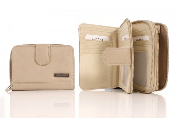 3704 CREAM RFID - Twin Zip Cw Hide Purse Wallet with Tab