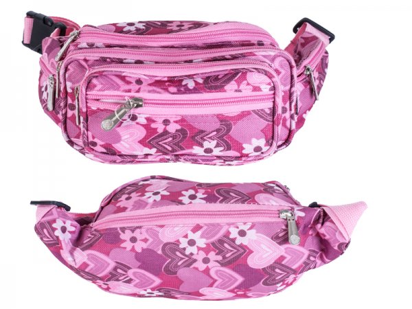 8056 Dark Pink Floral Bright Colored Multizip Bumbag