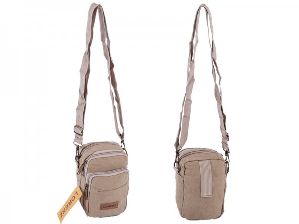 2540 BEIGE SMLL CANVAS TWIN TP ZIP BAG WT 2 FNT PKTS