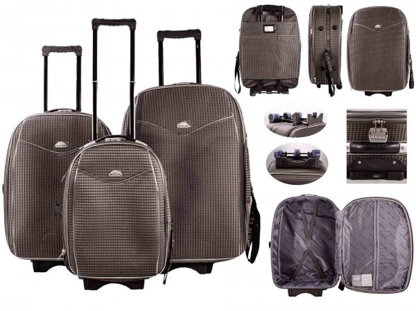 FI-500 SET OF 3 GREY TROLLEY SUITCASE LUGGAGE BAG