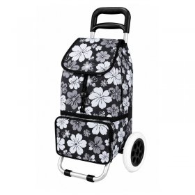 ST-02 Black White Flower 2 Wheeler Shopping Trolley (New)