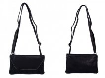 RL 666 BLACK LEATHER BAG WITH POPPER FLAP CLEARANCE