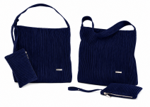5848 Navy Pleated Tote Shoulder Bag with Matching Wristlet