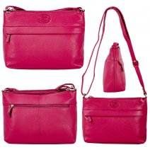 0597 DAHLIA PEBBLE LEATHER TWIN TOP ZIP RFID SHOULDER BAG