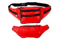 BB-04 RED LEATHER BUMBAG W/6 ZIPS