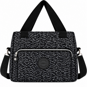 2503 Black Pattrnd Crnkld Nylon H'Bag With Shoulder Strap (New)