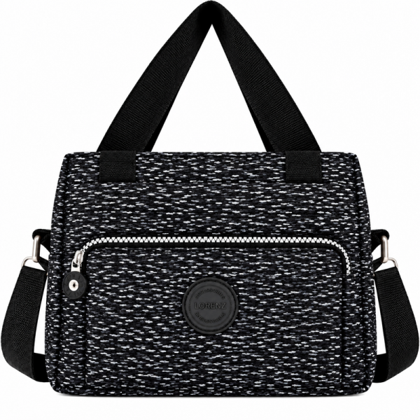 2503 Black Pattrnd Crnkld Nylon H'Bag With Shoulder Strap (New)
