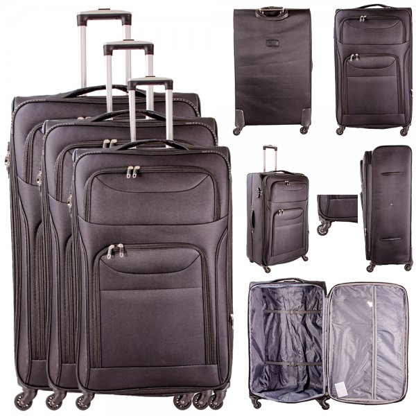 T-SL-01 BLACK SET OF 3 TRAVEL TROLLEY SUITCASES