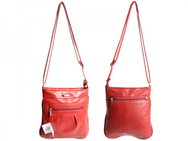 5870 RED Top Zip X-Body PU Bag with Frnt & Back Zip