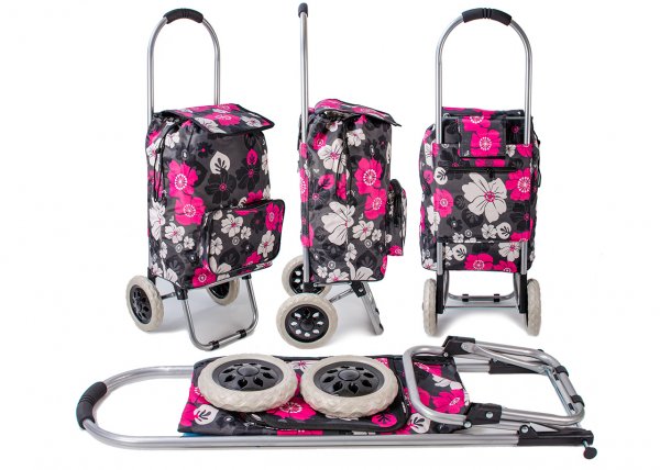 ST-03-FP PINK FLOWER PRINT 2 WHEEL SHOPPING TROLLEY