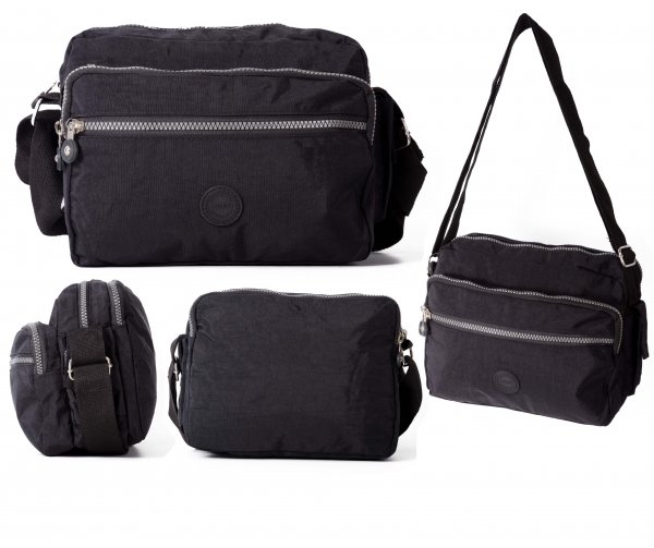 2533BLACK TWIN TOP ZIP X-BODY BAG W/ FRONT ZIP