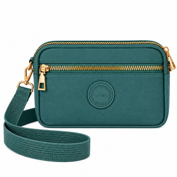 2439 Green Mini Triple Zip Round XBody Bag With Wrist Strap(New)
