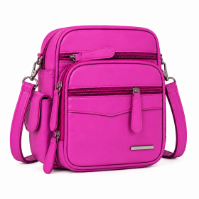HB-PU-186 Pink Multi-Zipper Metallic Travel Crossbody Bag