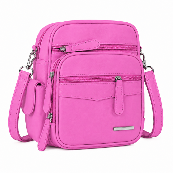 HB-PU-186 Pink Multi-Zipper Metallic Travel Crossbody Bag