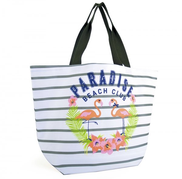 BB1026 STRIPED CANVAS BAG WITH SLOGAN WHITE GA14