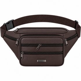 1442 Black Leather Bum Bag W/6 Zips (New)