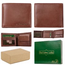 1065 BROWN BOX 12 RFID LEATHER WALLET W/NOTE COIN & C.CARD SEC