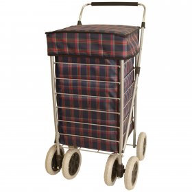 ST-SIX-01 NAVY CHECKERED 6-WHEEL SHOPPING TROLLEY