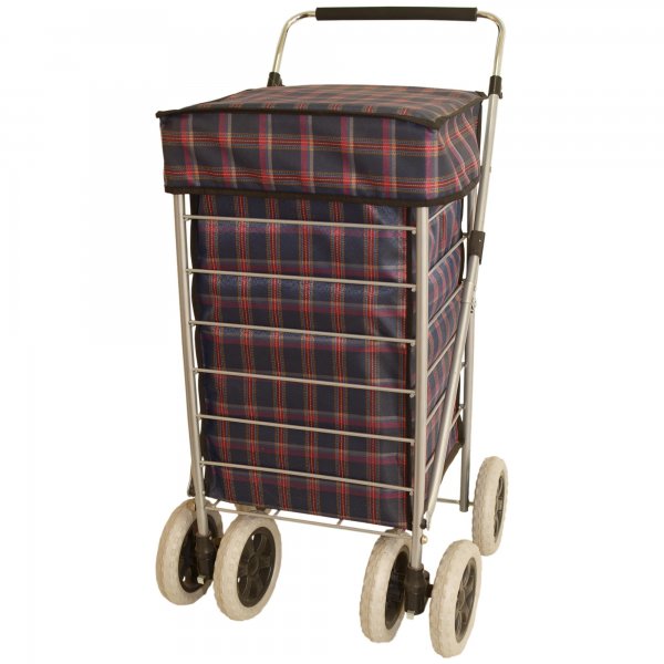 ST-SIX-01 NAVY CHECKERED 6-WHEEL SHOPPING TROLLEY