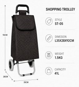 LL-ST05 BLACK G PRINT 2 WHEEL SHOPPING TROLLEY