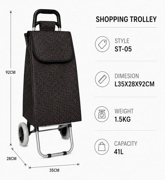 LL-ST05 BLACK G PRINT 2 WHEEL SHOPPING TROLLEY