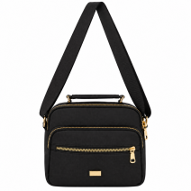 2434 Black Polyester Multi Zip X-Body Bag With Top Handle (New)
