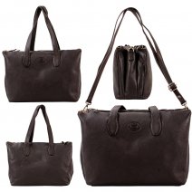 0599 BLACK PEBBLE LEATHER TRIPPLE COMPARTMENT RFID SHOULDER BAG