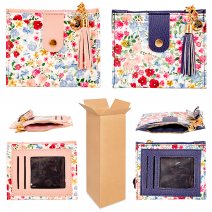 LW193 PINK/NAVY BOX OF 12 FLORAL PURSES WITH ZIP COIN SECTION