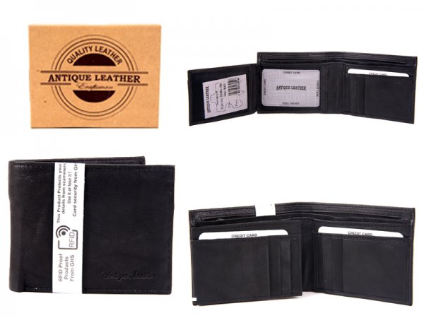 1064 BLACK ANTIQUE LEATHER RFID WALLET