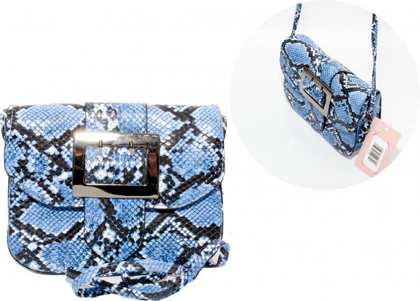 JBHB2574-BLUE PU SNAKESKIN HANDBAG