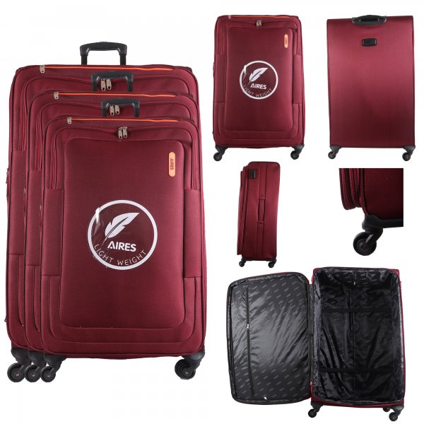 AR727 BURGUNDY TRAVEL TROLLEY SUITCASE SET OF 3