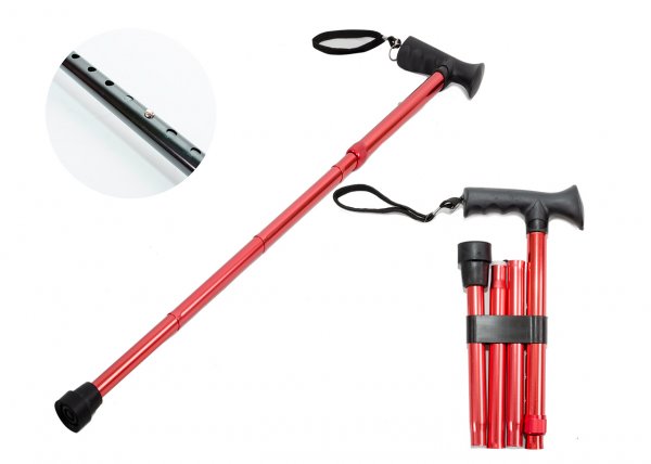 2886 Foldable Walking Stick With a Soft Grip Handle RED
