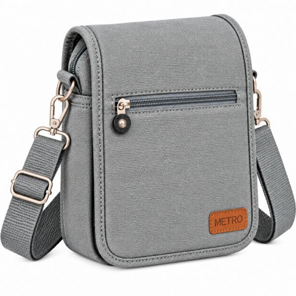 LL-255 Grey Canvas X-Body Shoulder Bag W/4 Zips (New)