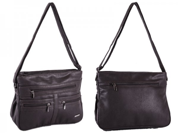5867 BROWN Dble Top Zip PU Bag,Multi Zips, Adj. Strp