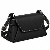 RL 666 Black Leather Bag With Popper Flap Clearance (New)