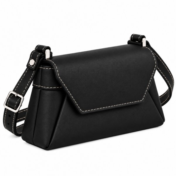 RL 666 Black Leather Bag With Popper Flap Clearance (New)
