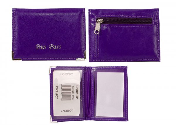 1510 PURPLE SHINY LTHR GRN PU BUSS PASS HOLDER WITH ZIP