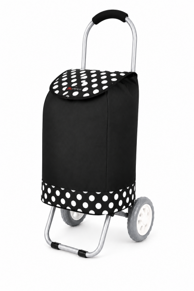 6958 2 WHEEL SHOPPING TROLLEY BLACK POLKA DOT