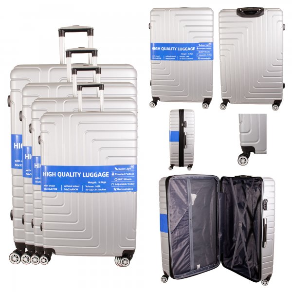 T-HC-10 SILVER SET OF 4 TRAVEL TROLLEY SUITCASE