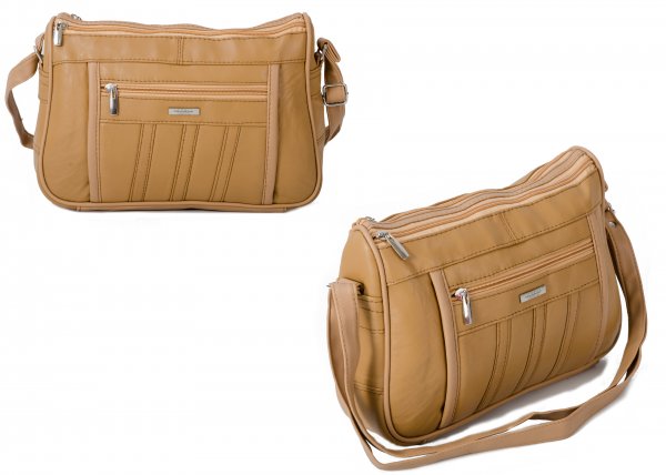 1968 TAN CROSSBAG WITH 4 ZIPS