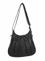 3731 BLACK Top Zip C.Hide Bag, Pleated & Stud Detail