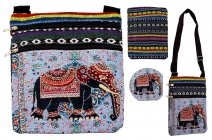 LL-122 NAVY TRADITIONAL ELEPHANT PRINT CANVAS SHOULDER BAG