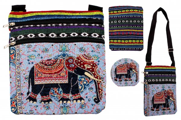 LL-122 NAVY TRADITIONAL ELEPHANT PRINT CANVAS SHOULDER BAG