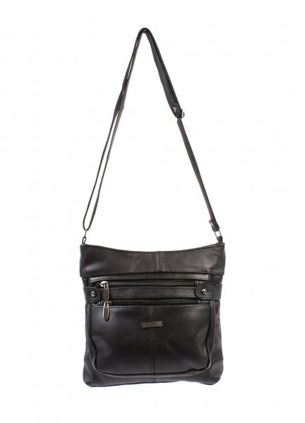 3749 BLACK C.Hide Top Zip Bag, 2 Frnt & Bck Zip