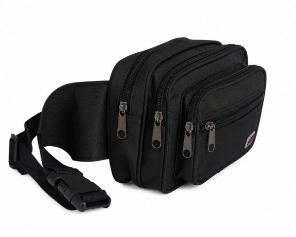 2579 Black Triple Compartment Bum Bag