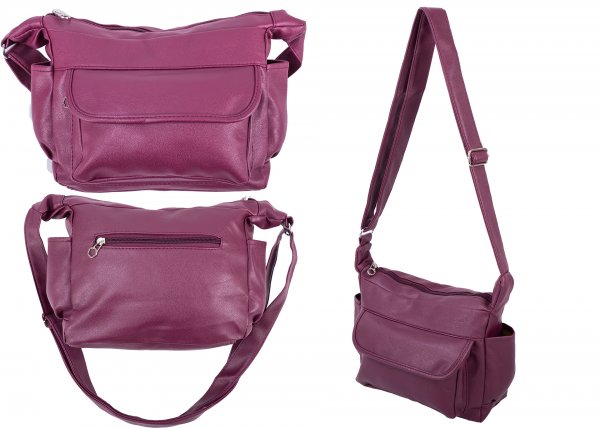 5731 TOP ZIP PU BAG WTH FRONT ZIP, BCK ZIP & SD P BURGUNDY