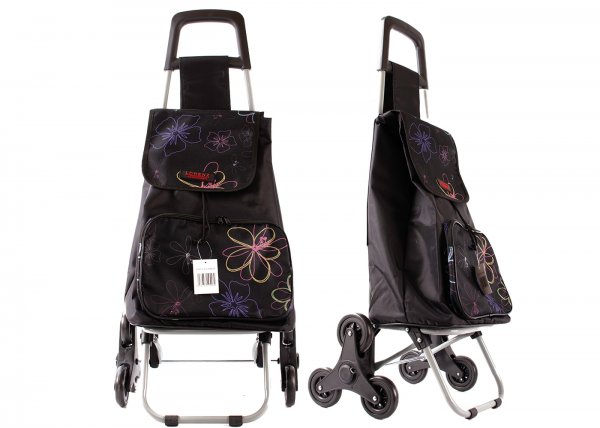 6960/W BLACK FLORAL LINE SHOPPING TROLLEY