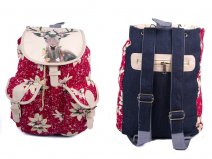 2605 BOHO CANVAS BACKPACK WITH 2 FRONT POCKETS Deer - Red